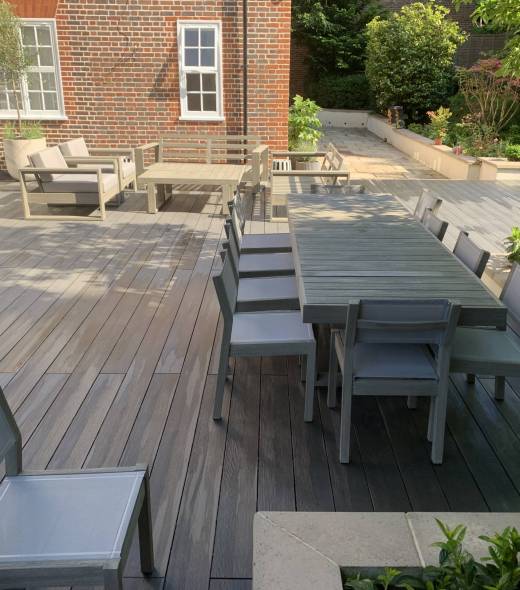 High quality huge backgarden decking with outdoor seating and finishings.